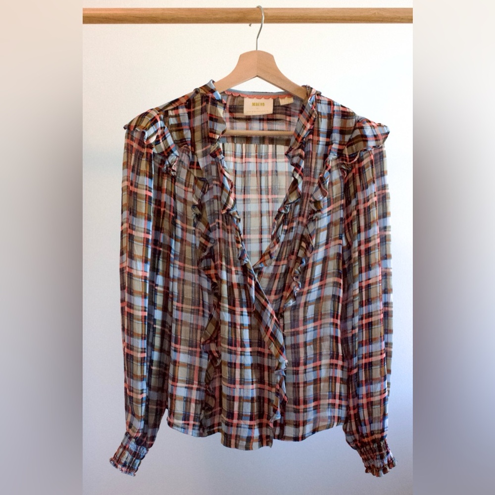 Maeve | Sheer Plaid Blouse